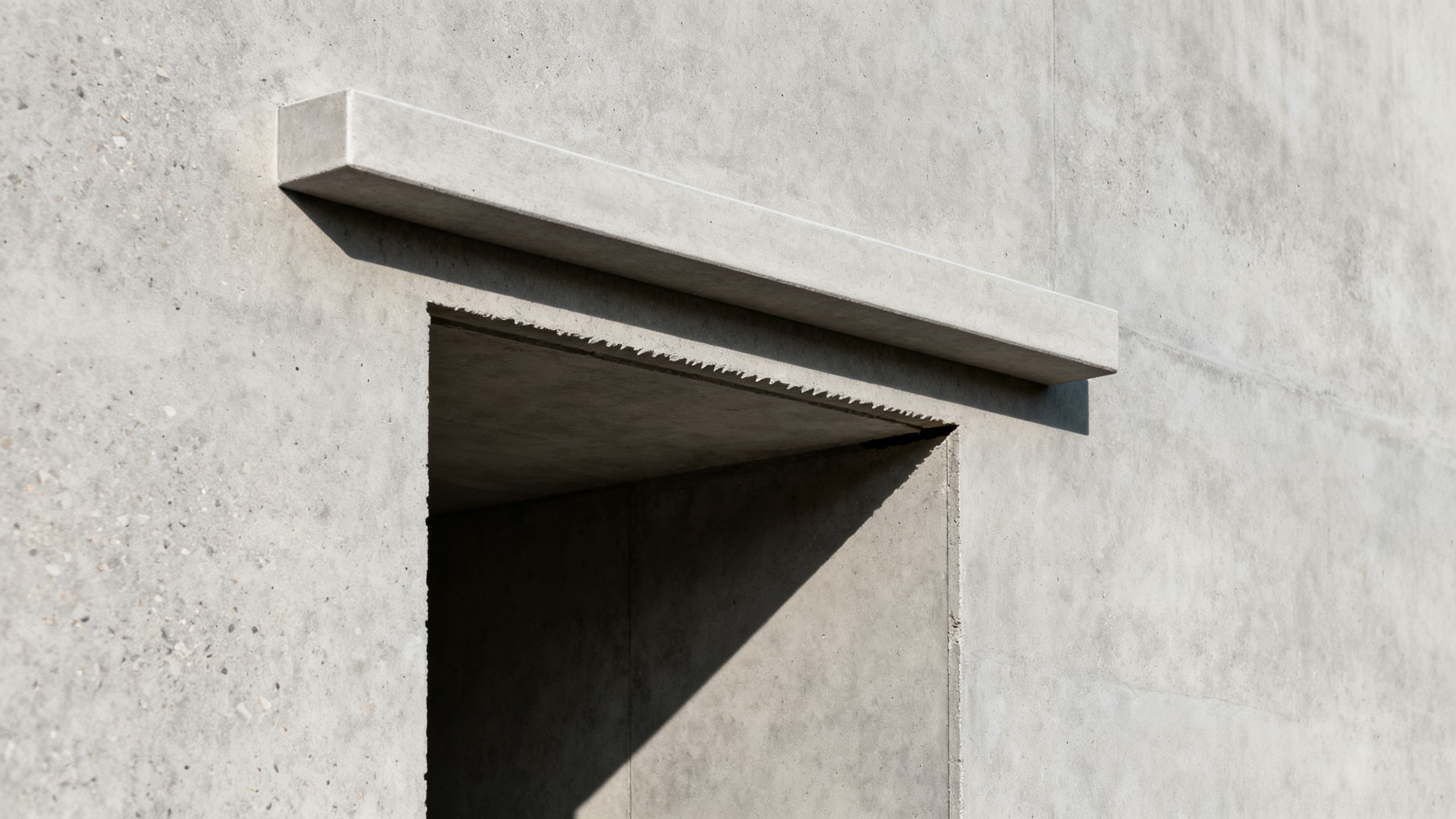 Finished rectangular saw-cut doorway in a concrete wall with a fitted lintel above the opening