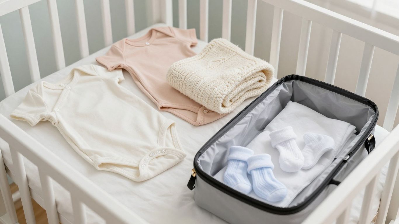 Newborn essentials inside hospital bag