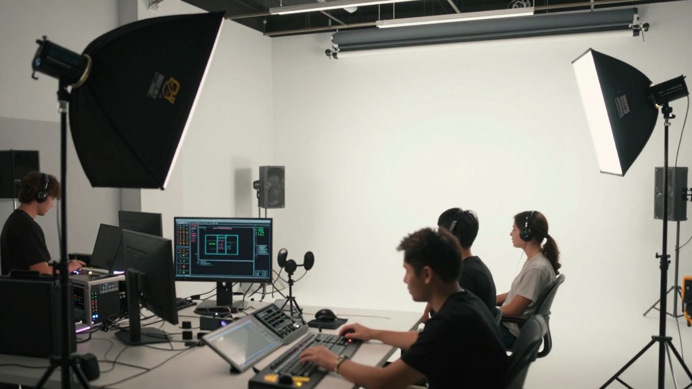 A studio team member managing sound