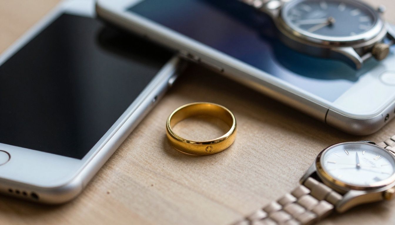 Gold ring, smartphone, and watch as pawn collateral