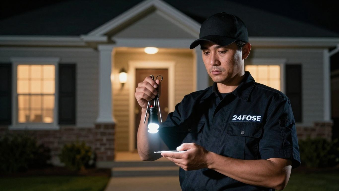Locksmith at night with tools