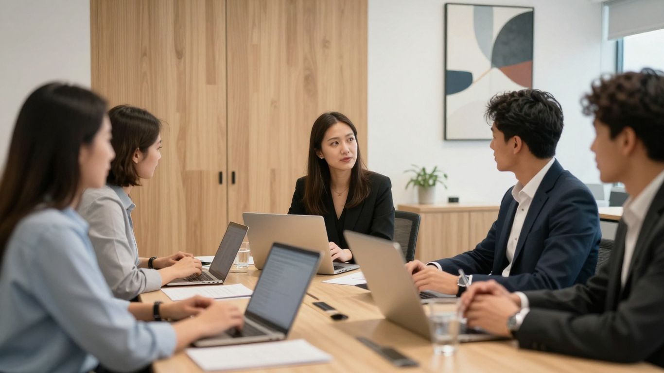 Online Lead Generation. Professional networking scenario on devices