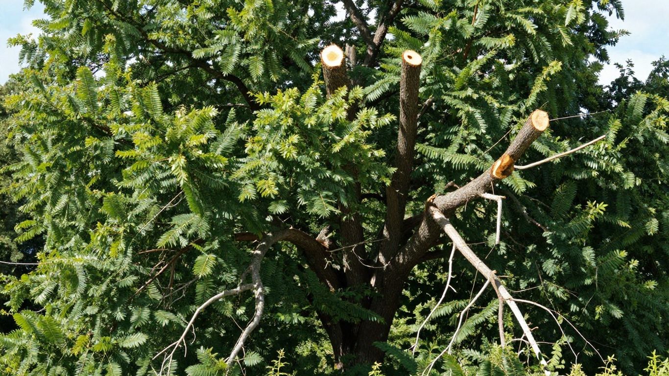 Tree with its top branches cut off.