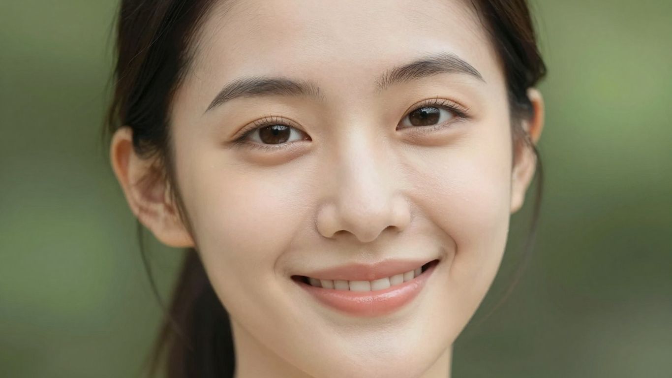 Woman with radiant youthful skin and natural background