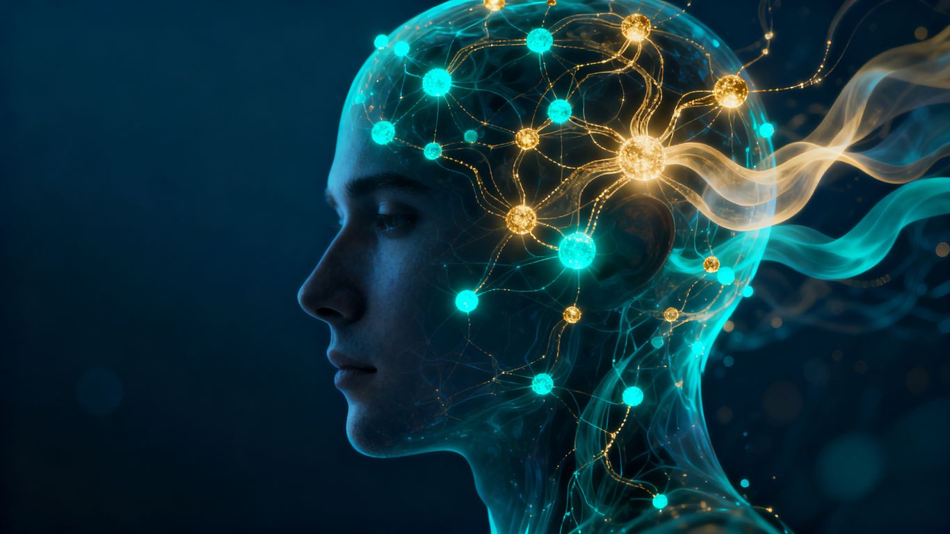 Brain with glowing memory connections