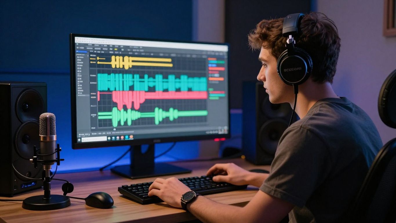 A creator reviewing an AI song in studio