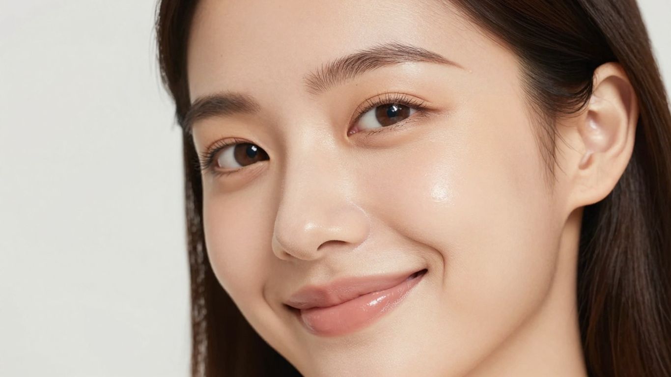Radiant woman with flawless glowing skin, close-up portrait