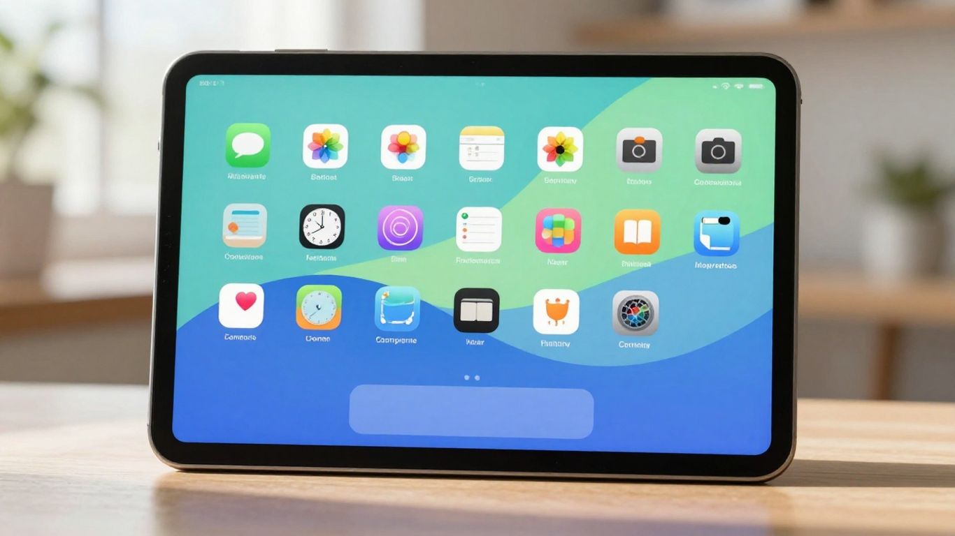 Tela de celular com ícones de aplicativos organizados.