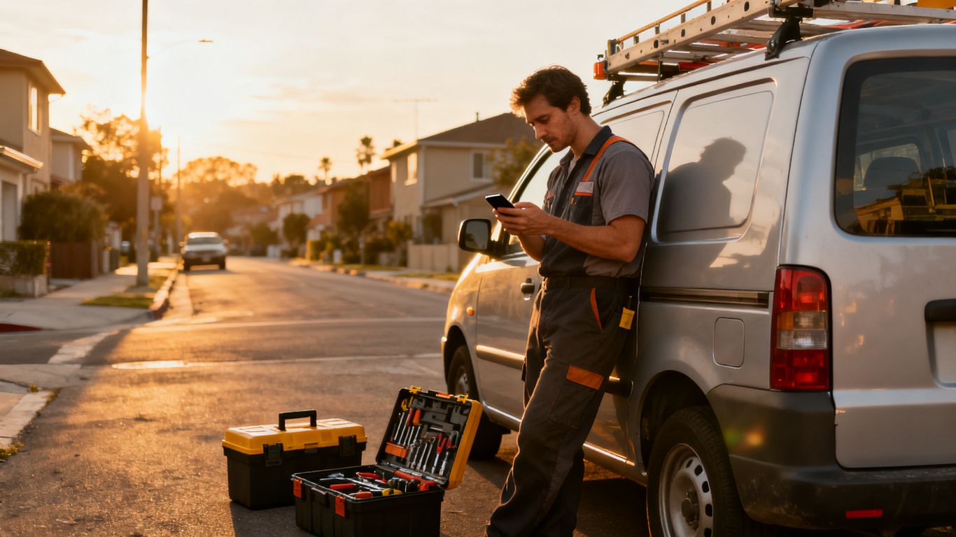 Small service business owner planning mobile technician routes