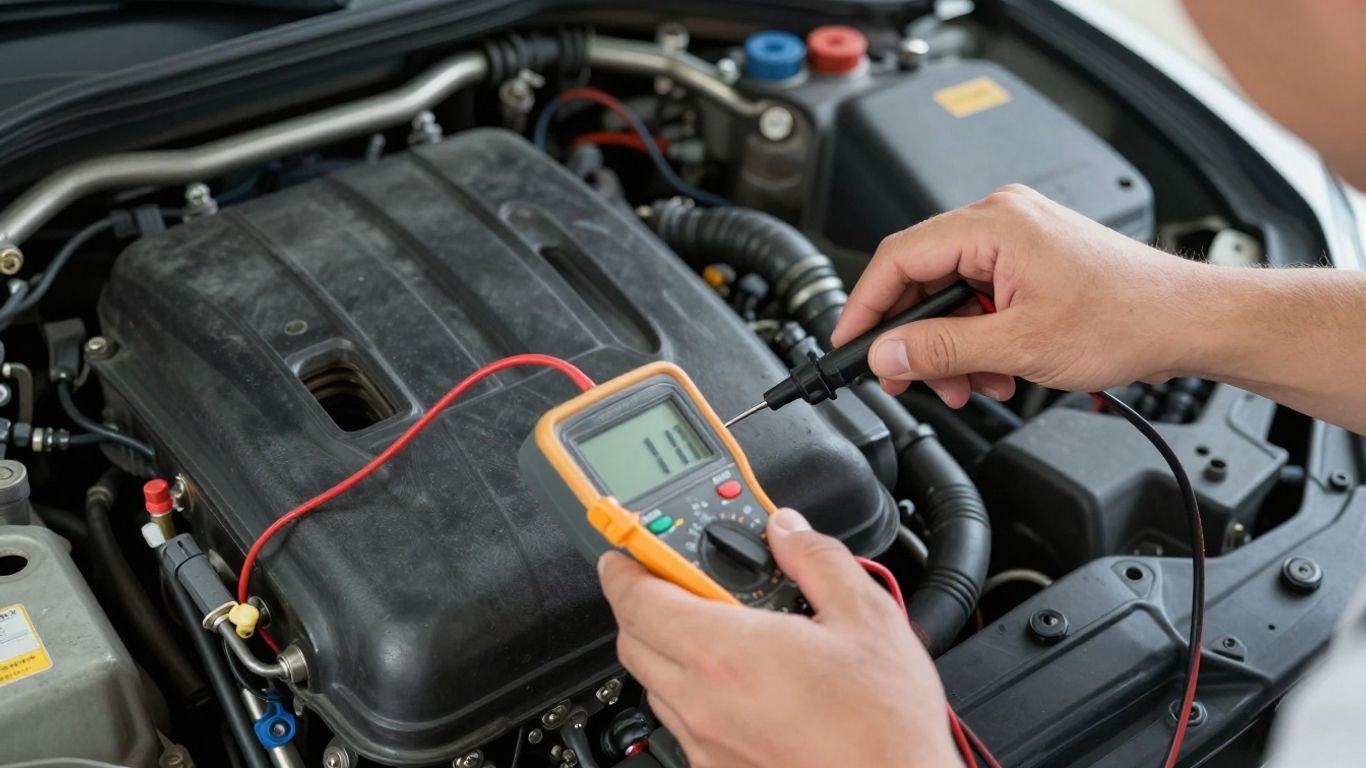 Technician testing Audi sensor wiring