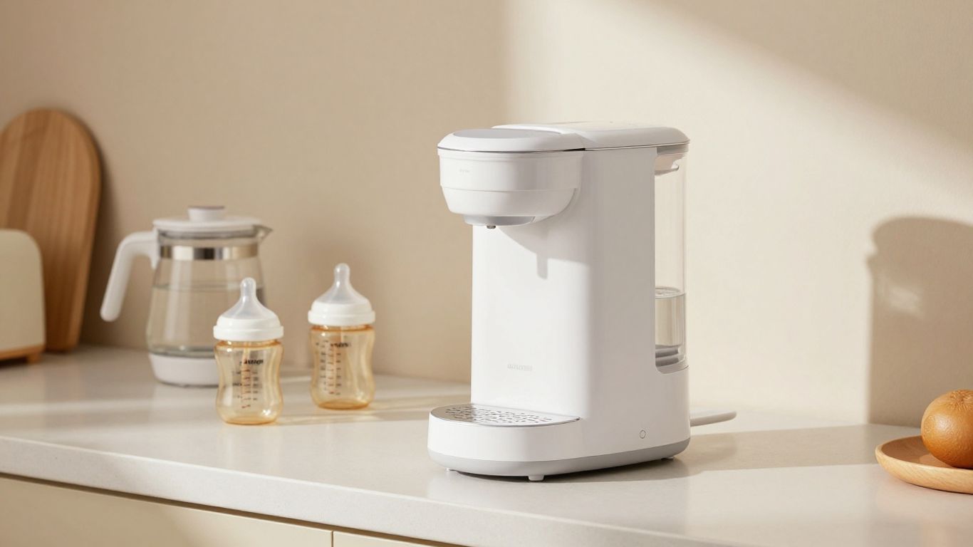 Máquina para hacer biberones moderna en una cocina.
