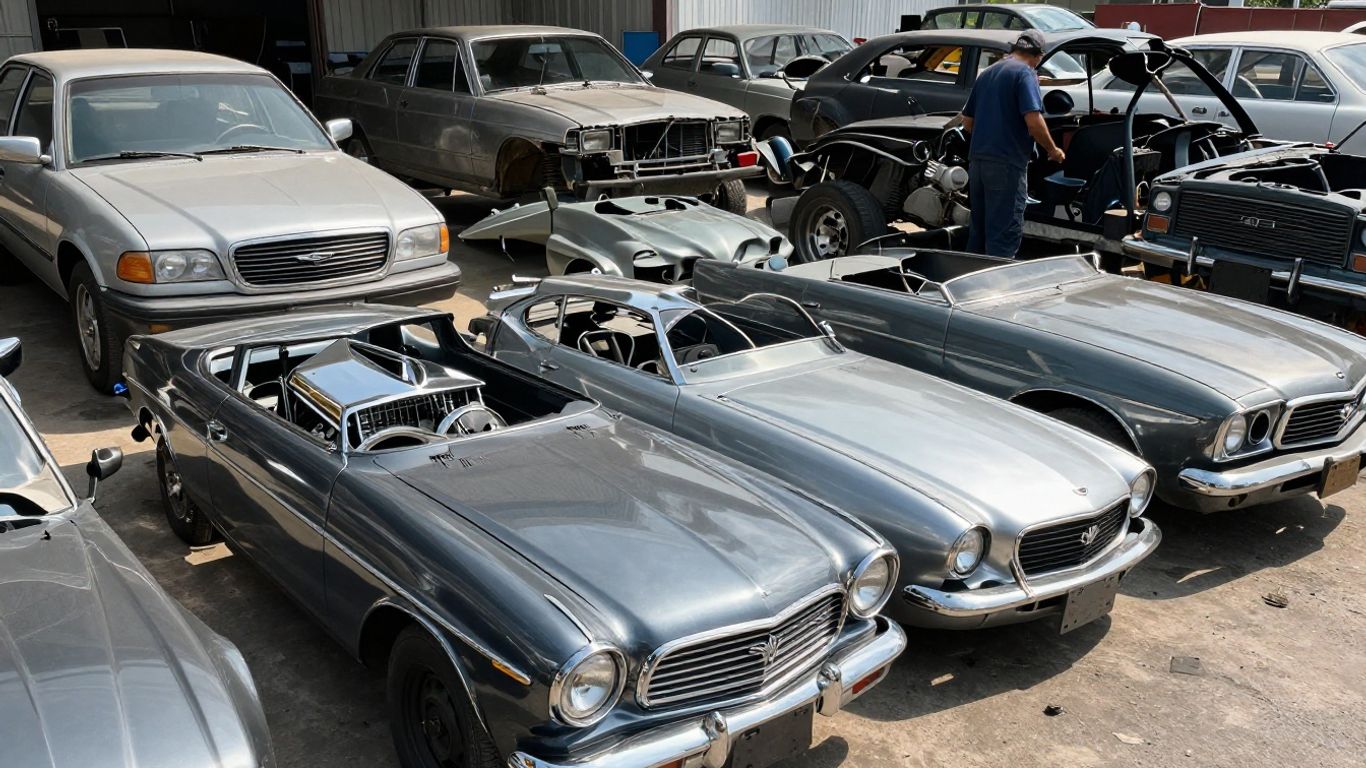 Chrysler car parts at a wrecking yard.