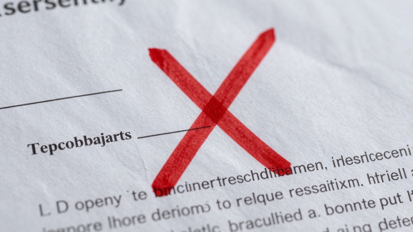 Crumpled document with incorrect property description marked with an X.