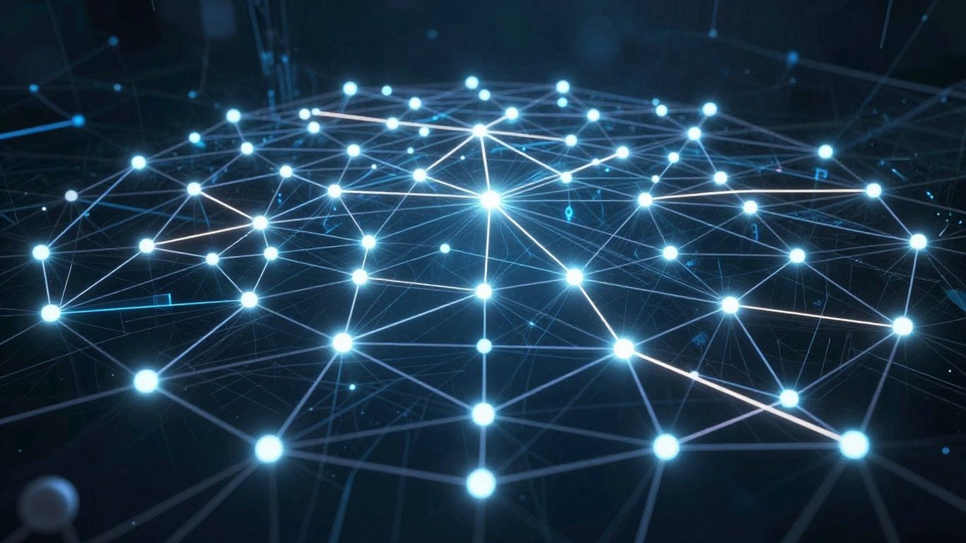 Interconnected nodes and pathways forming a digital network.