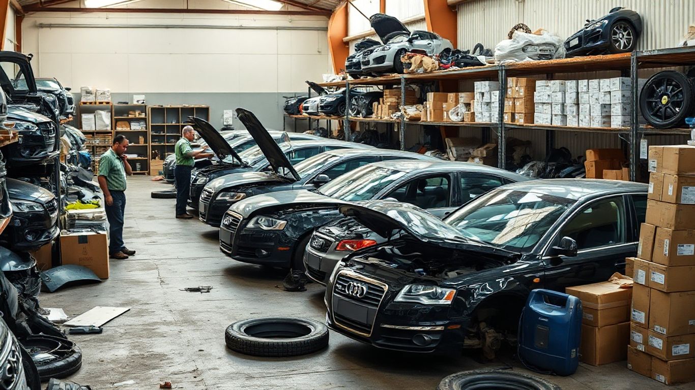 Audi parts arranged in Brisbane workshop