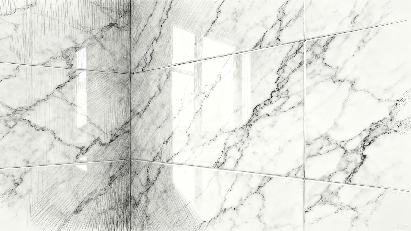 Close up of polished marble shower wall