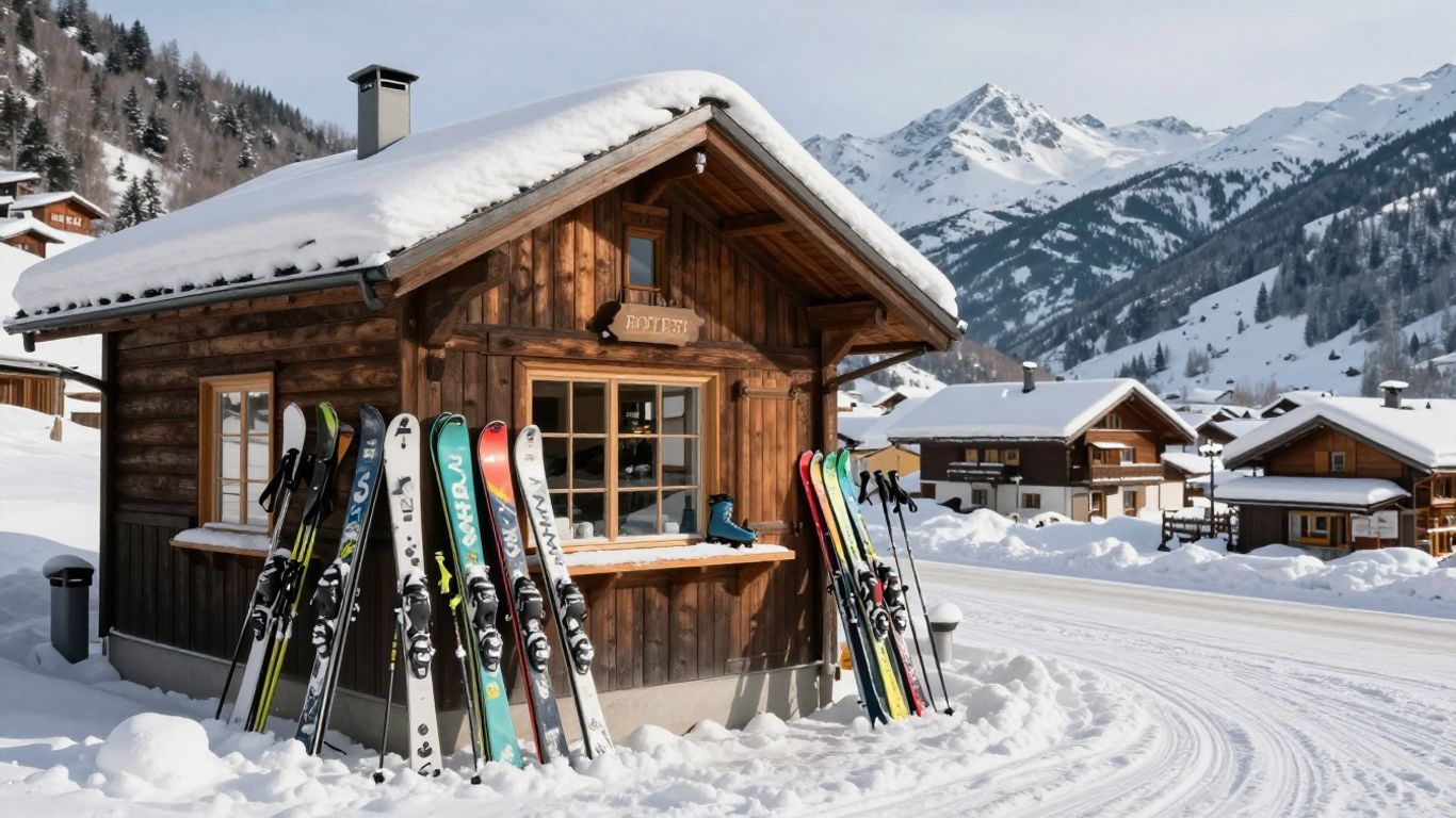 Skis et chaussures préparés dans une station alpine