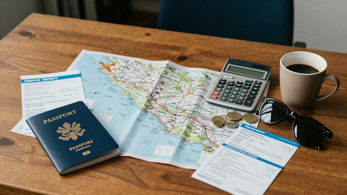 Traveler reviewing a vacation budget map