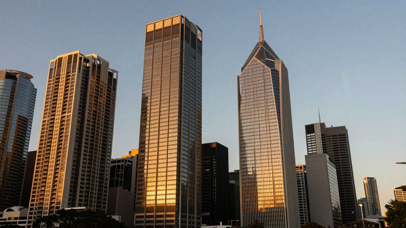 Australian city skyline with property investment trust concept.