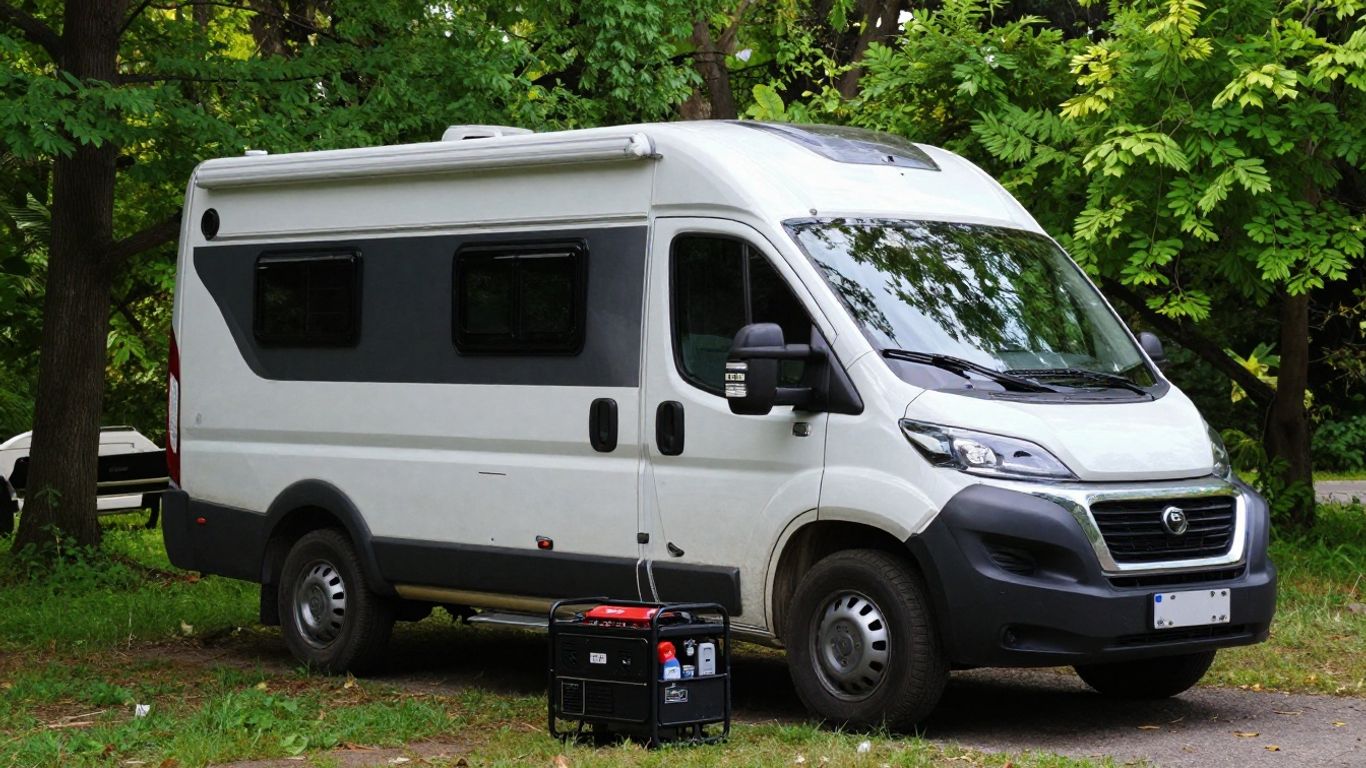 Motorhome with generator at campsite