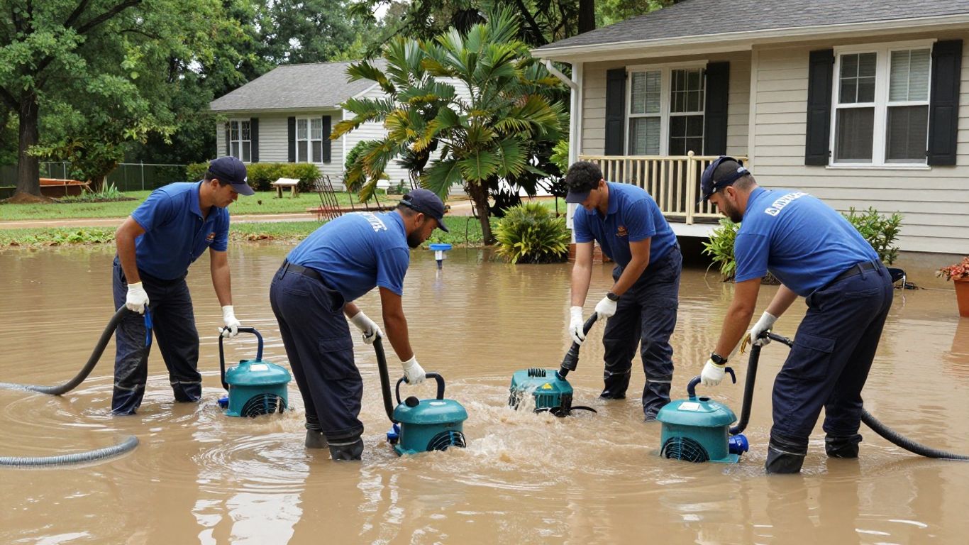 Dacula flood damage cleanup team removing water from a home.