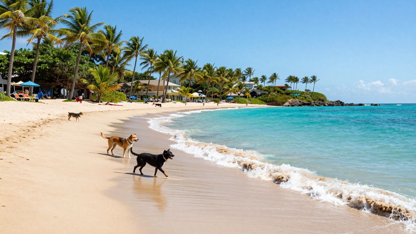 Palm Beach Gold Coast with dogs playing on the sand.