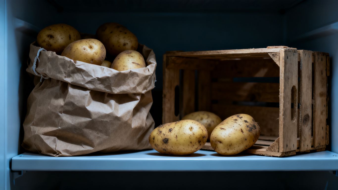 Aardappelen in een donkere voorraadkast
