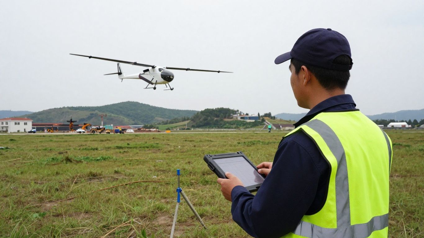 Survey operator monitoring aerial mapping mission