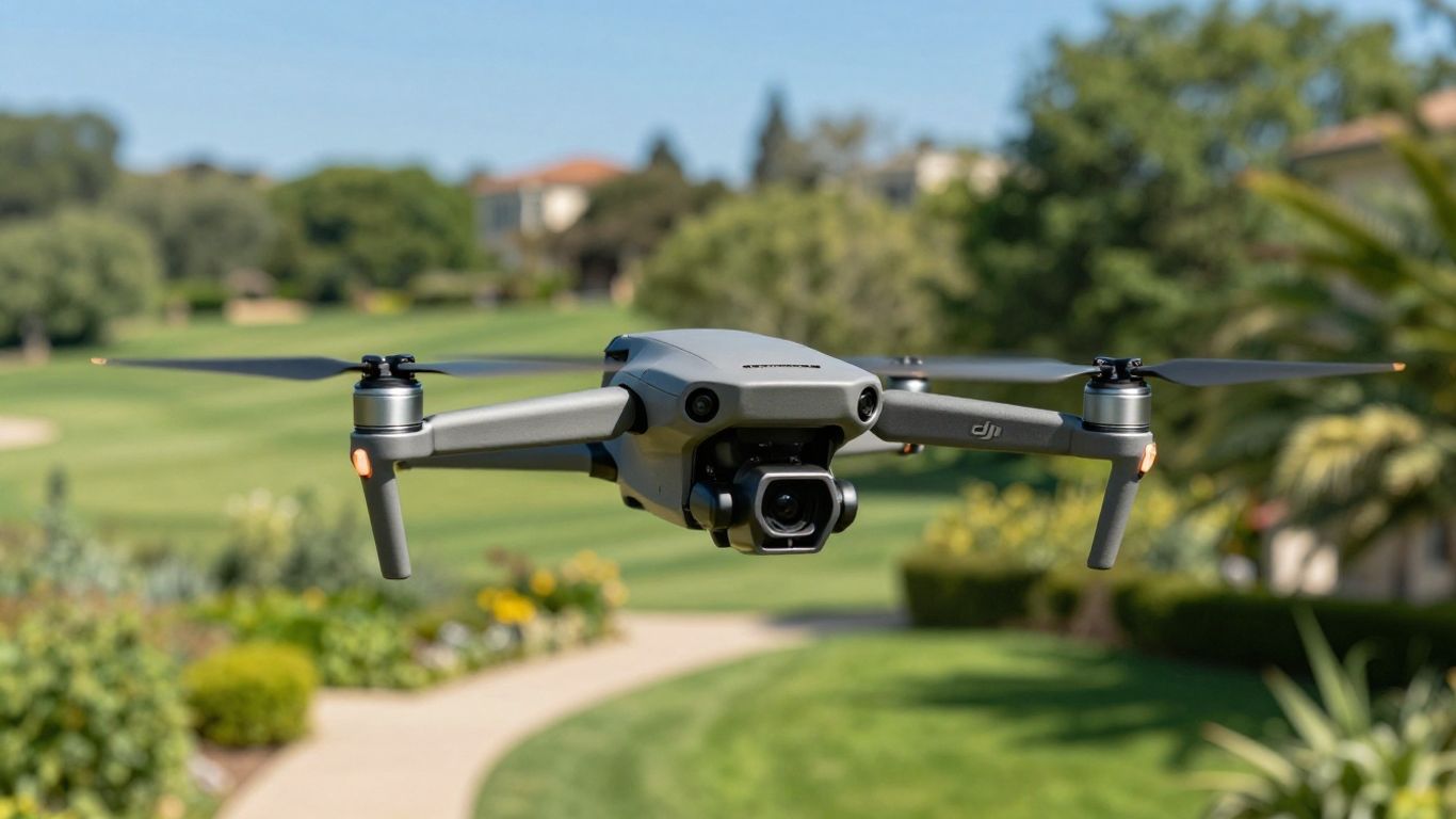 DJI Mavic 2 Pro drone flying over a luxury estate.