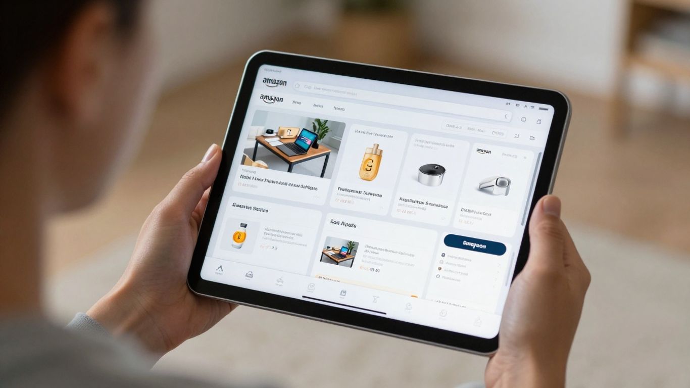 Hands holding tablet with Amazon PPC data