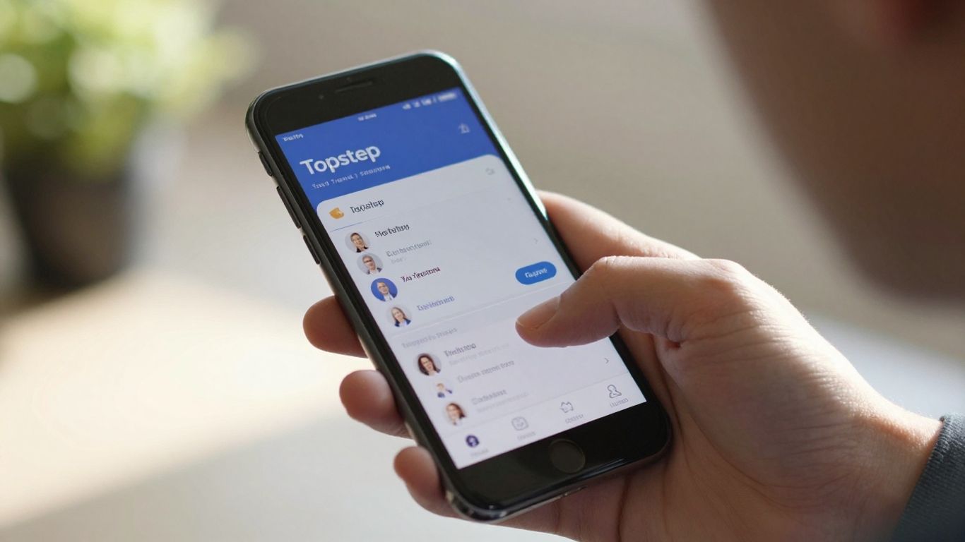 Hand holding smartphone with Topstep trading app