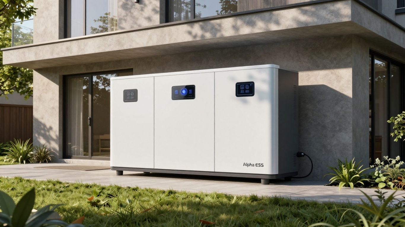 Alpha ESS battery unit on a home exterior.