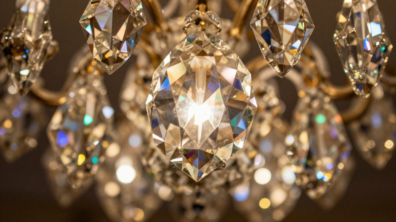Sparkling vintage chandelier crystals catching the light.