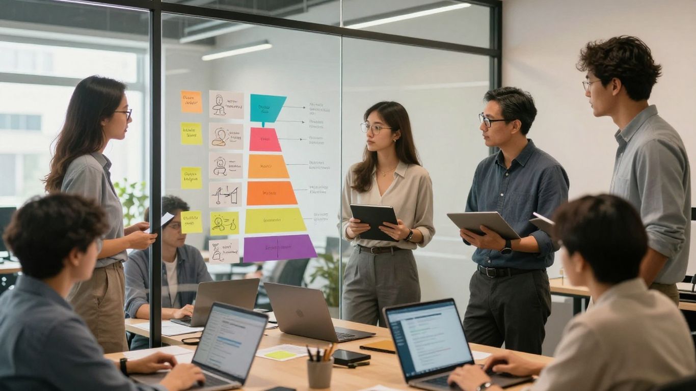 B2B buyers moving through a connected funnel