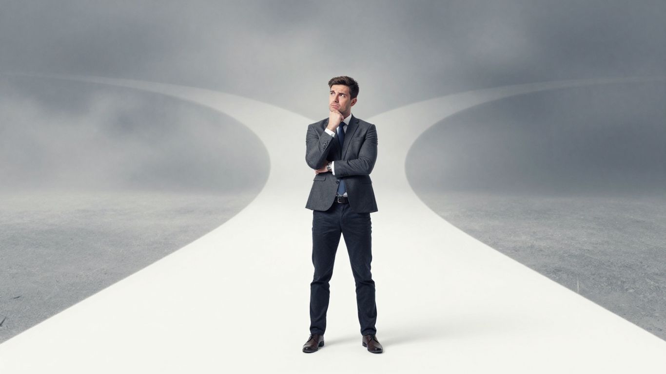 Leader at a crossroads, uncertain about the path forward.