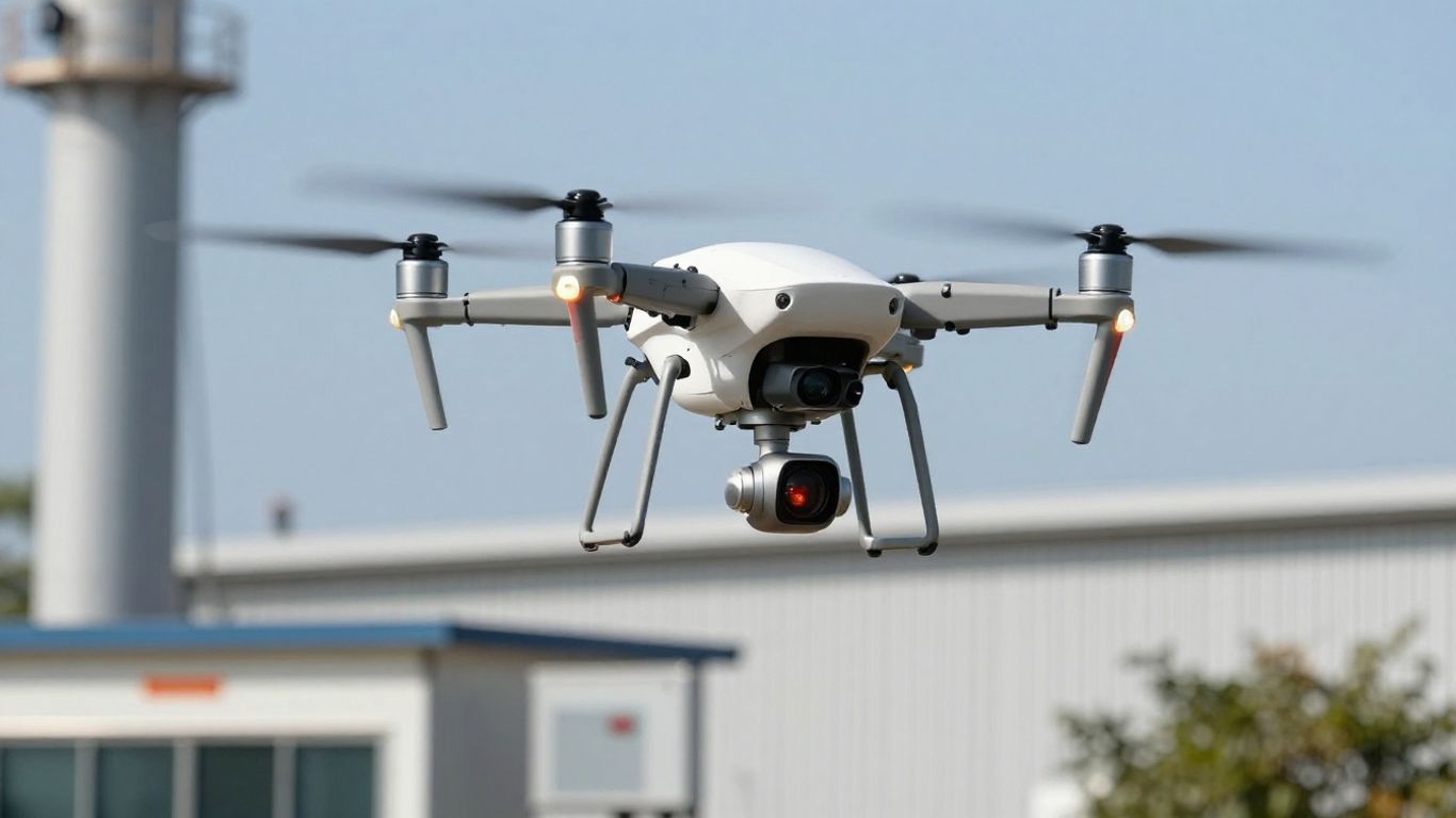 Drone inspecting utility substation thermal imaging