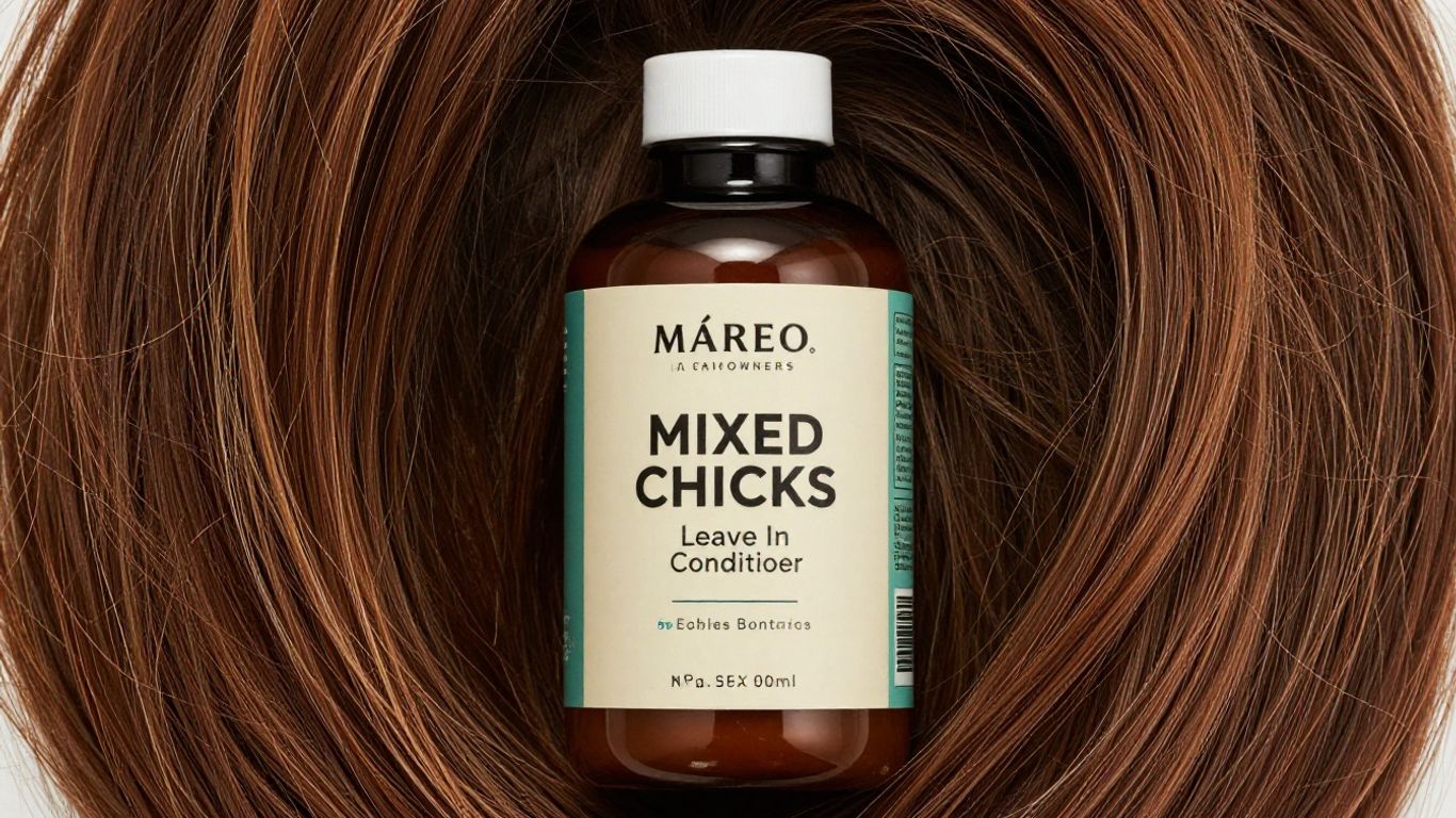 Mixed Chicks Leave In Conditioner bottle with healthy hair strands.