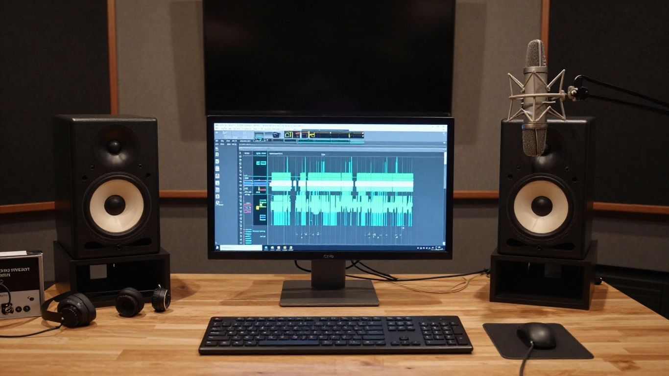 A professional music studio workspace
