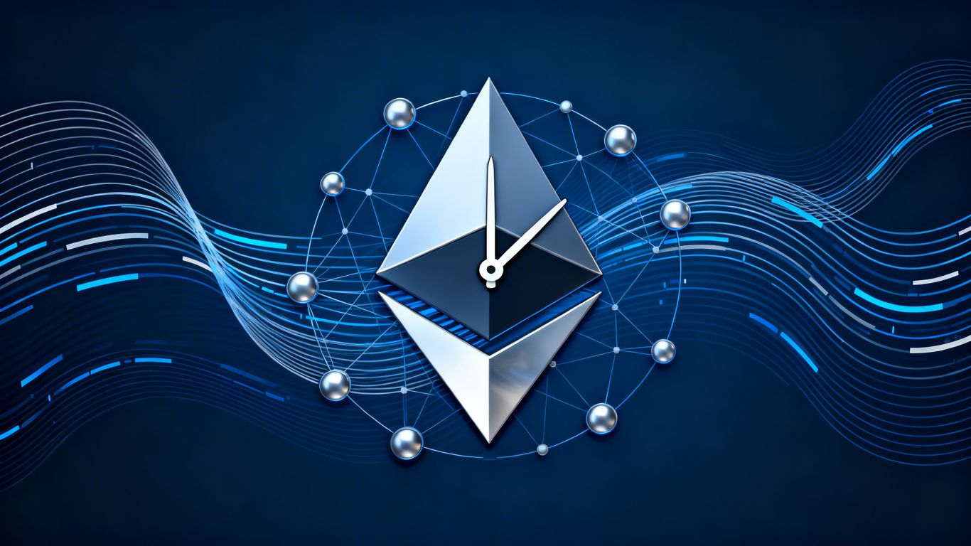 Ethereum logo with a clock, indicating transaction delays.