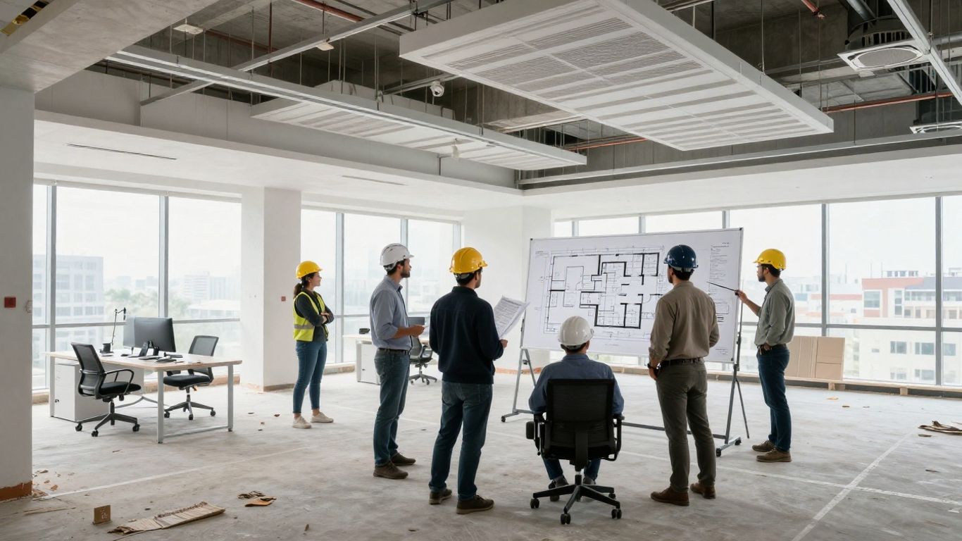 Commercial fit out team reviewing plans