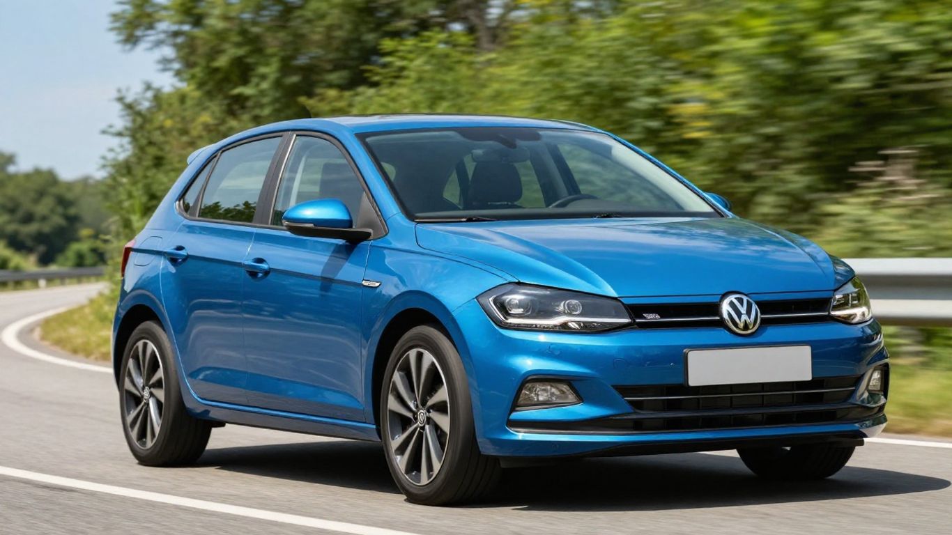 VW Polo fährt auf einer sonnigen Straße