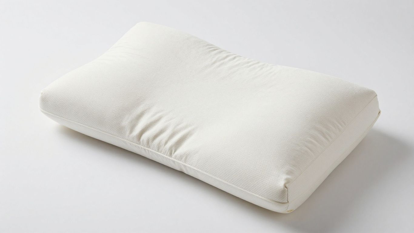 Tempur-Pedic neck pillow on a white surface.