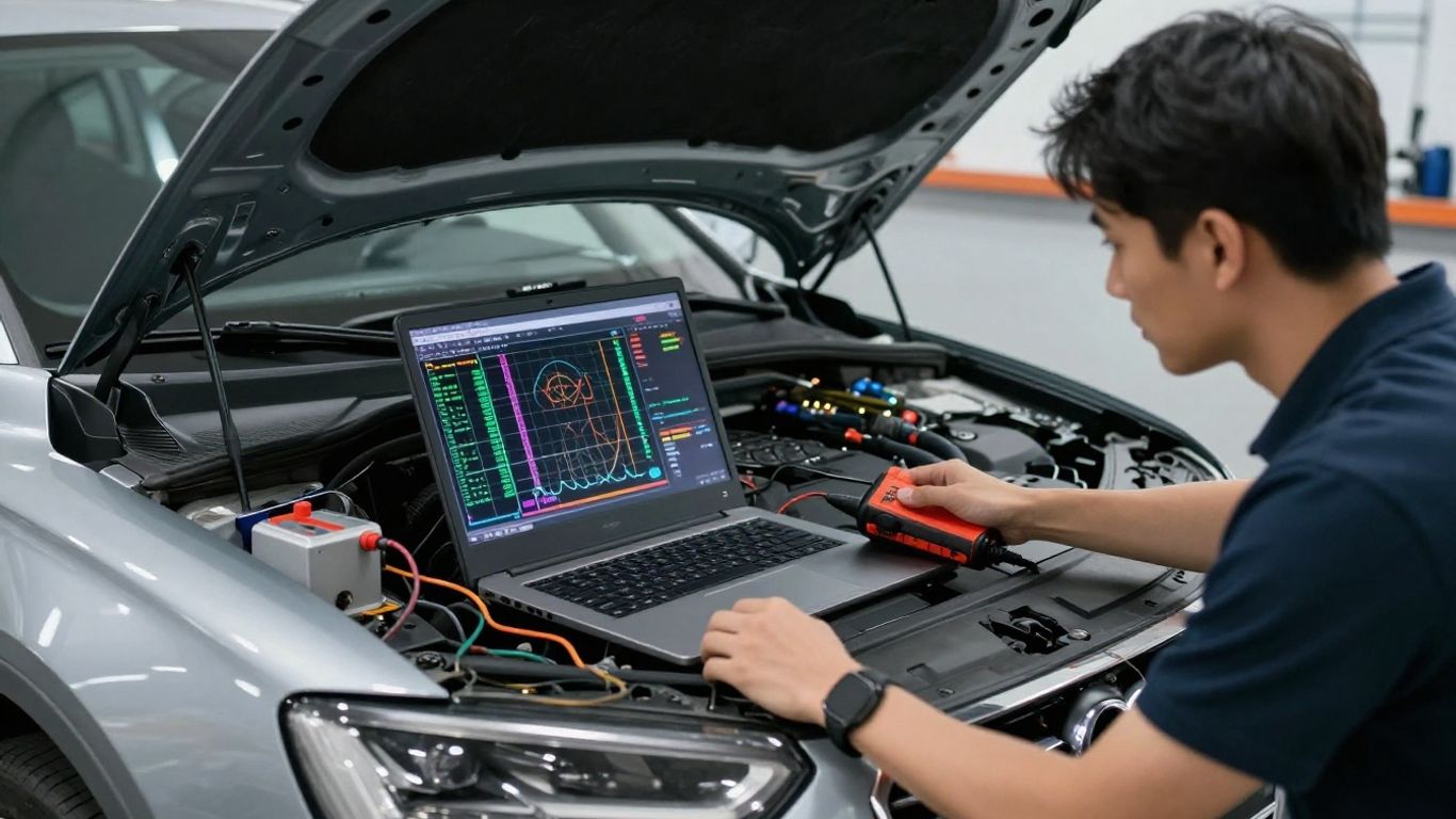 Technician scanning Audi engine live data
