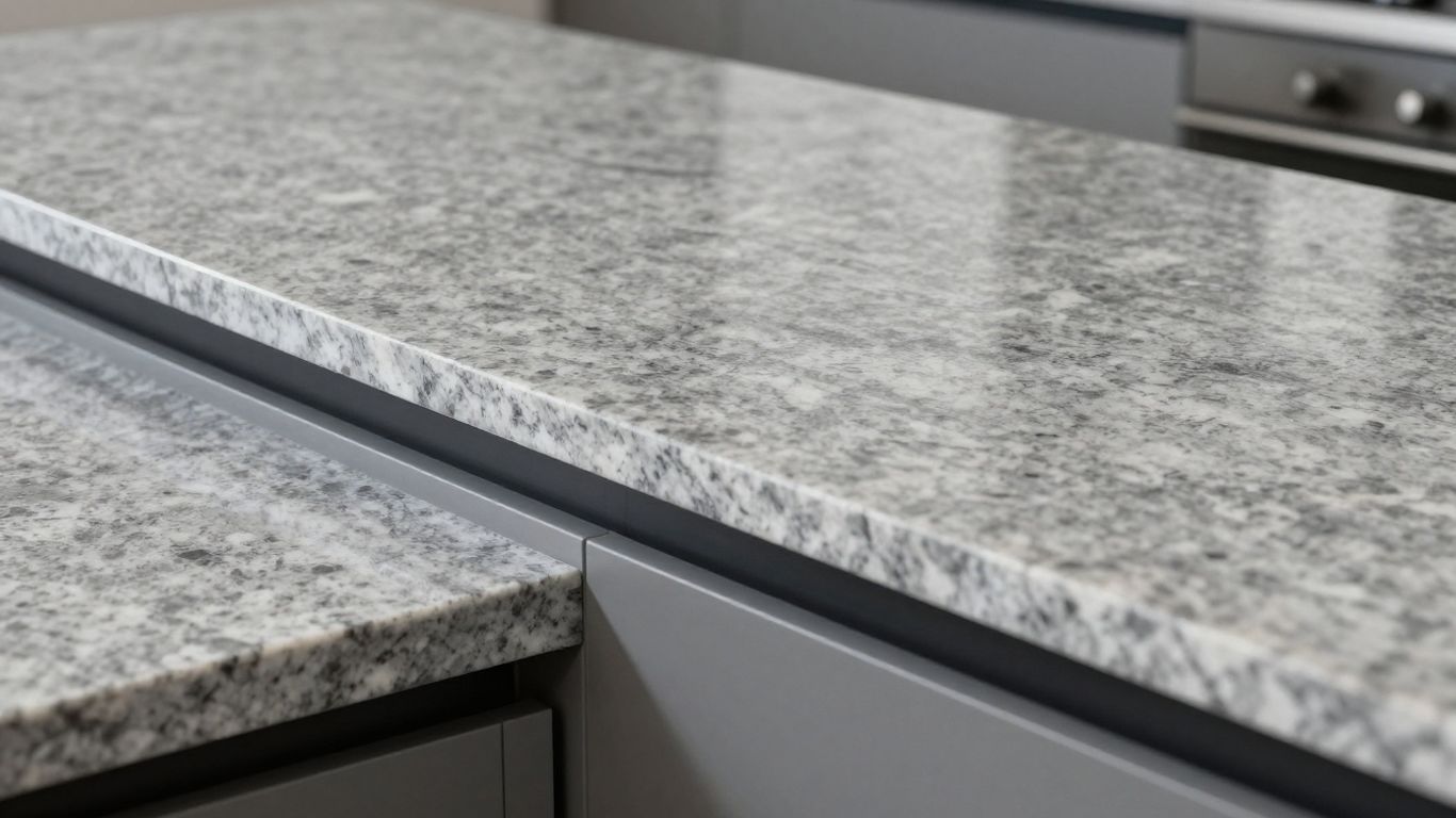 Polished grey granite kitchen worktop with natural veining.