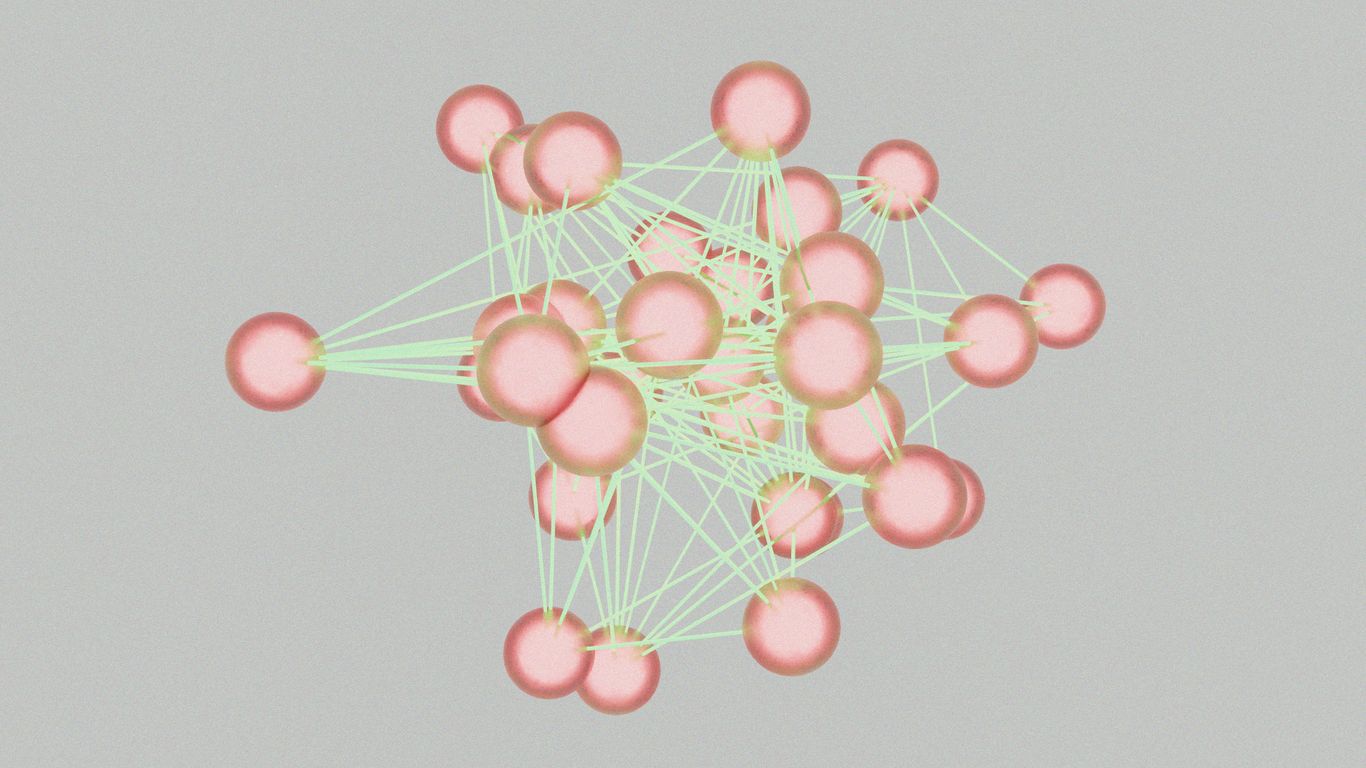 A computer generated image of a cluster of spheres