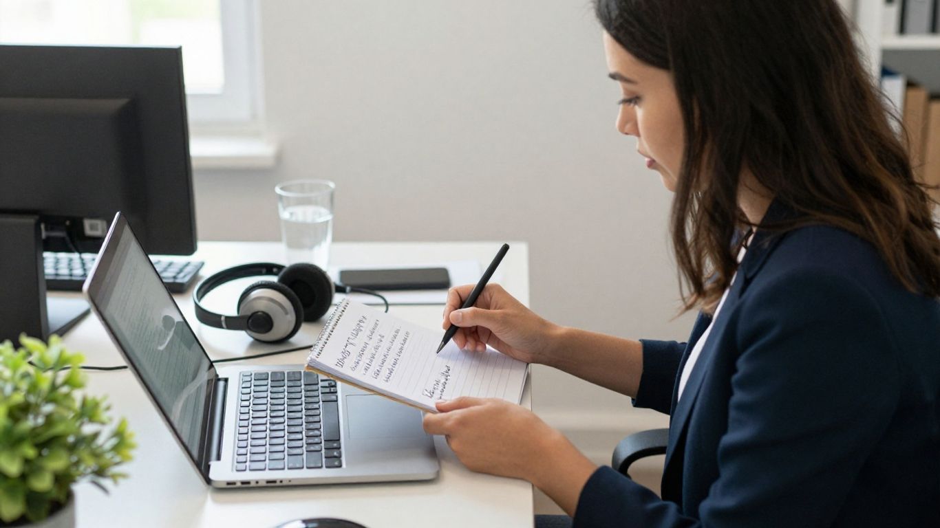 Sales representative reviewing customer notes before calling