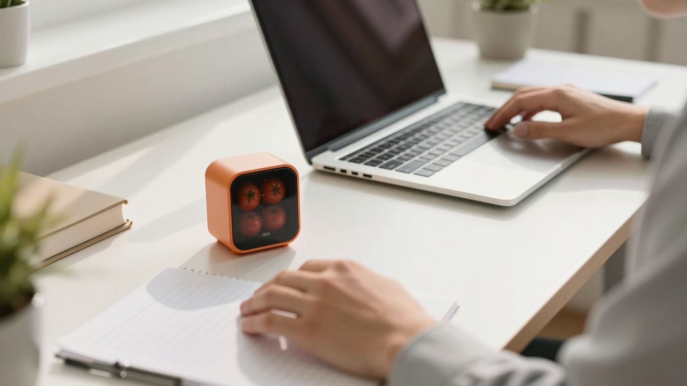 Person working productively with a Pomodoro timer.