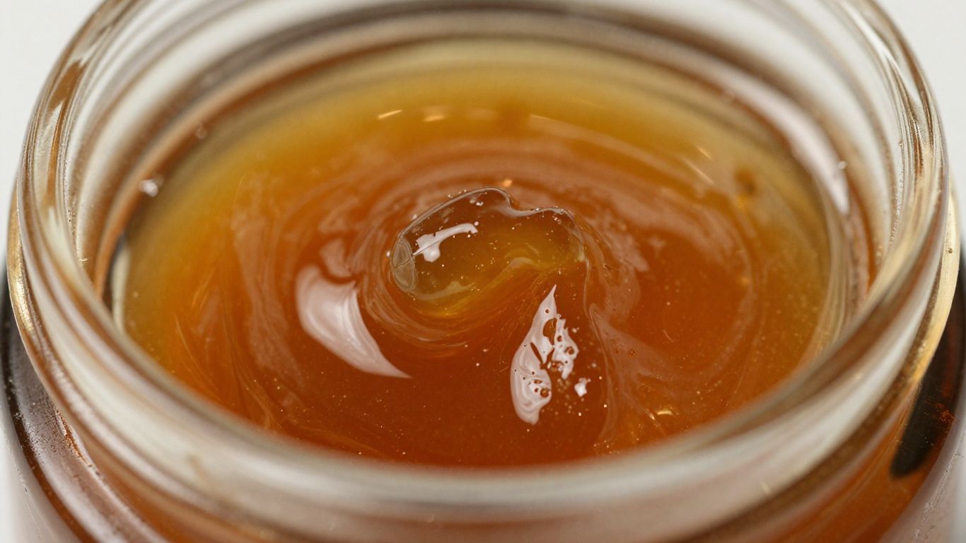 Close-up of amber live resin concentrate.