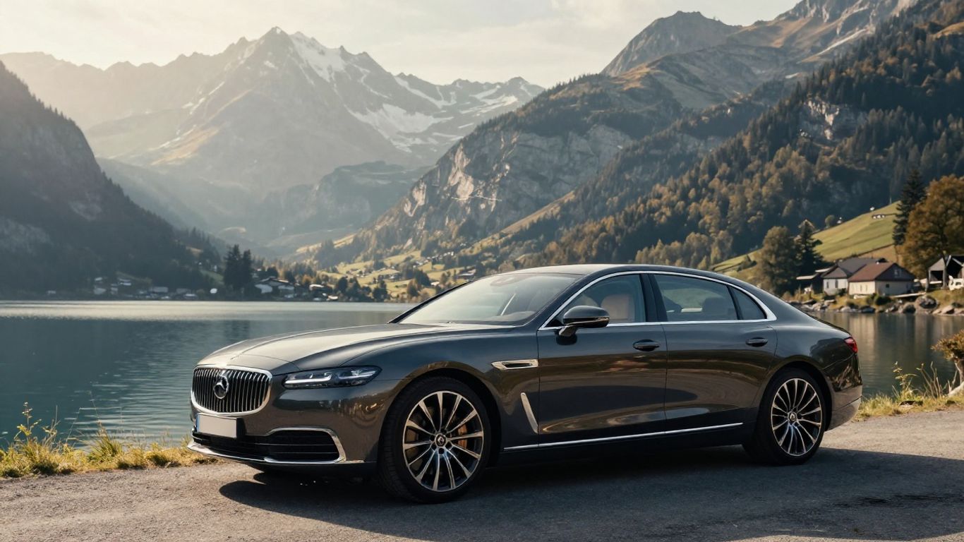 Elegante Luxuslimousine vor Schweizer Alpenkulisse