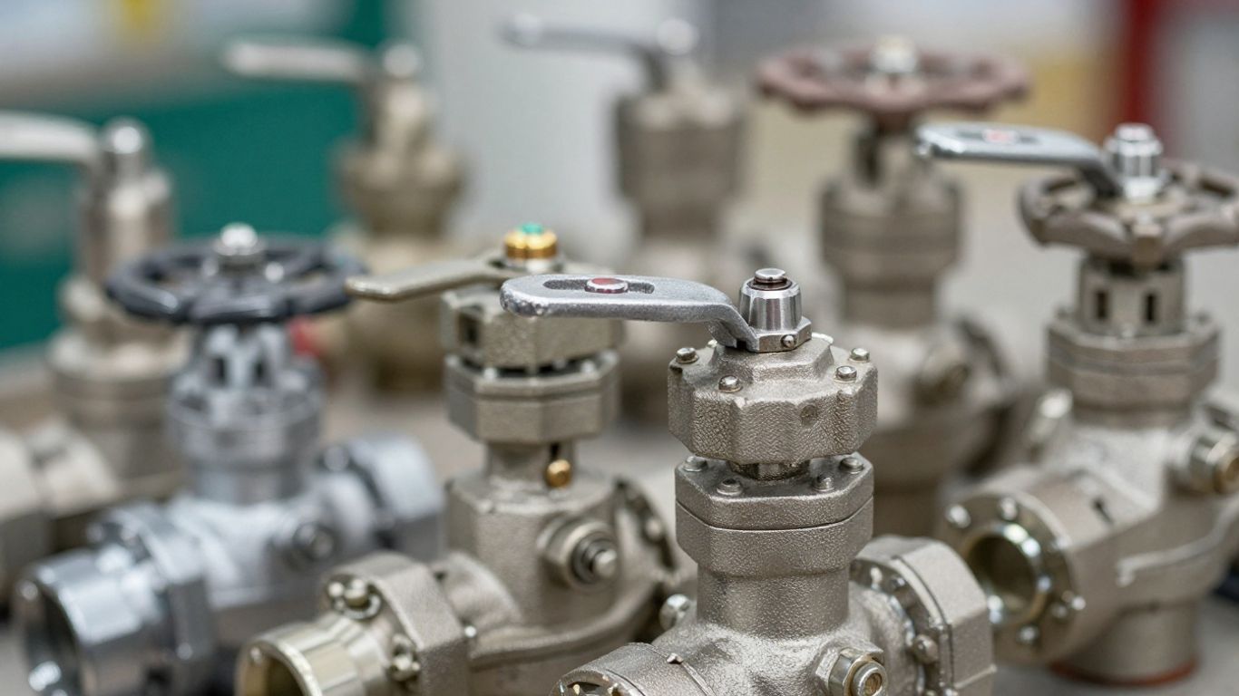 Différents types de vannes industrielles en gros plan.
